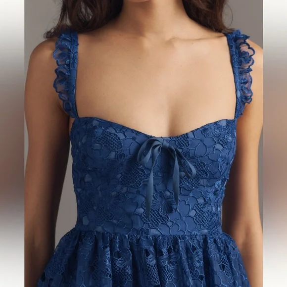 Anthropologie Ruffle-Strap Corset Lace Mini Dress - Picture 3 of 4